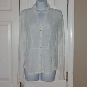 Lucky Brand Cotton Blend Lightweight Gauzey Long Sleeve White Collar Blouse XS